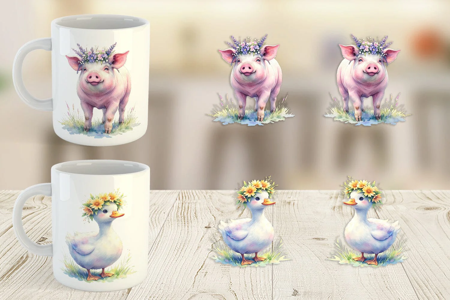 Mug Wrap Watercolor Rustic Flower Crown Animal - Image 4