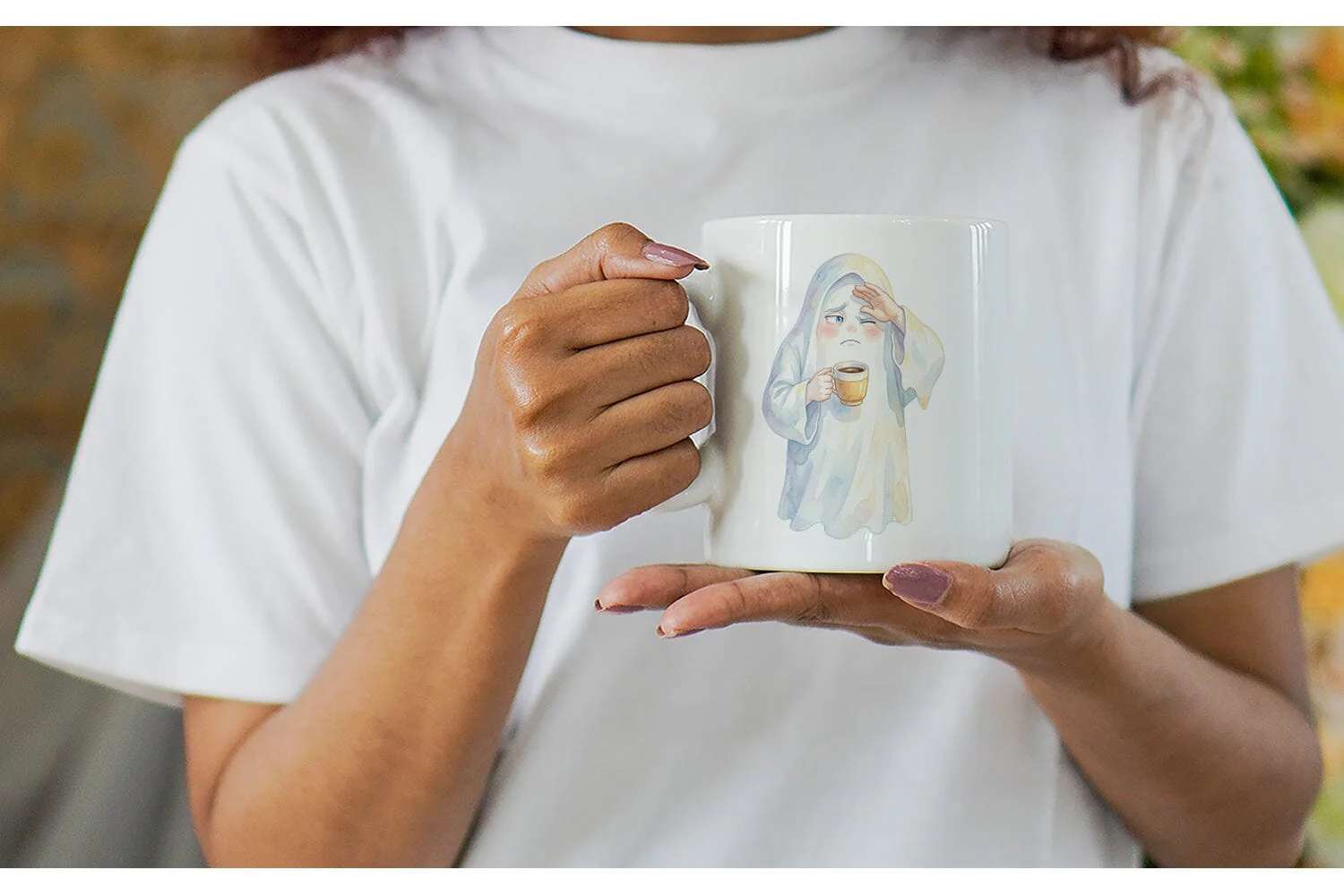 Mug Wrap Watercolor Sarcastic Morning Coffee Ghost - Image 6
