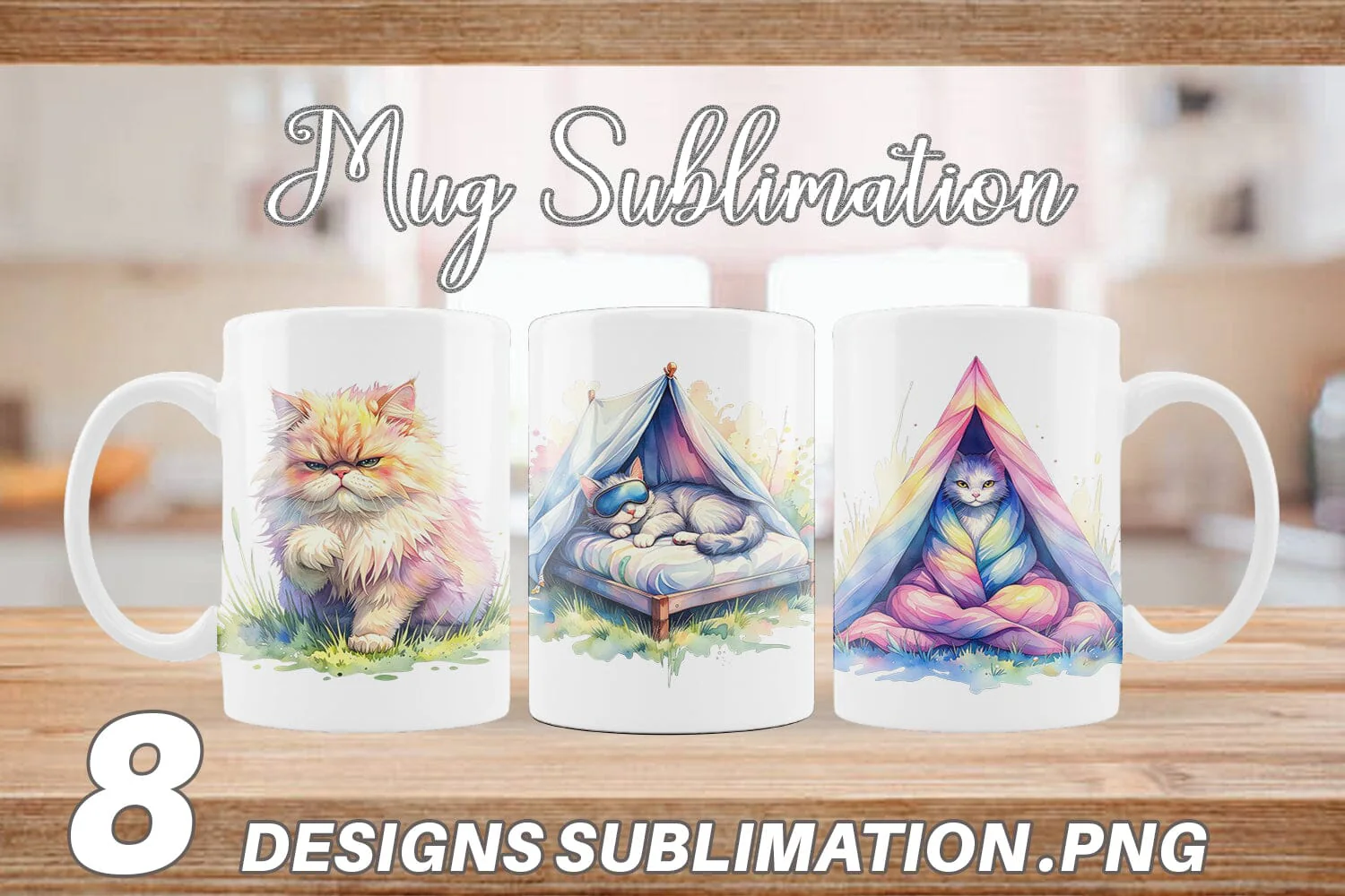 Mug Wrap Watercolor Sassy Sarcastic Camping Cat