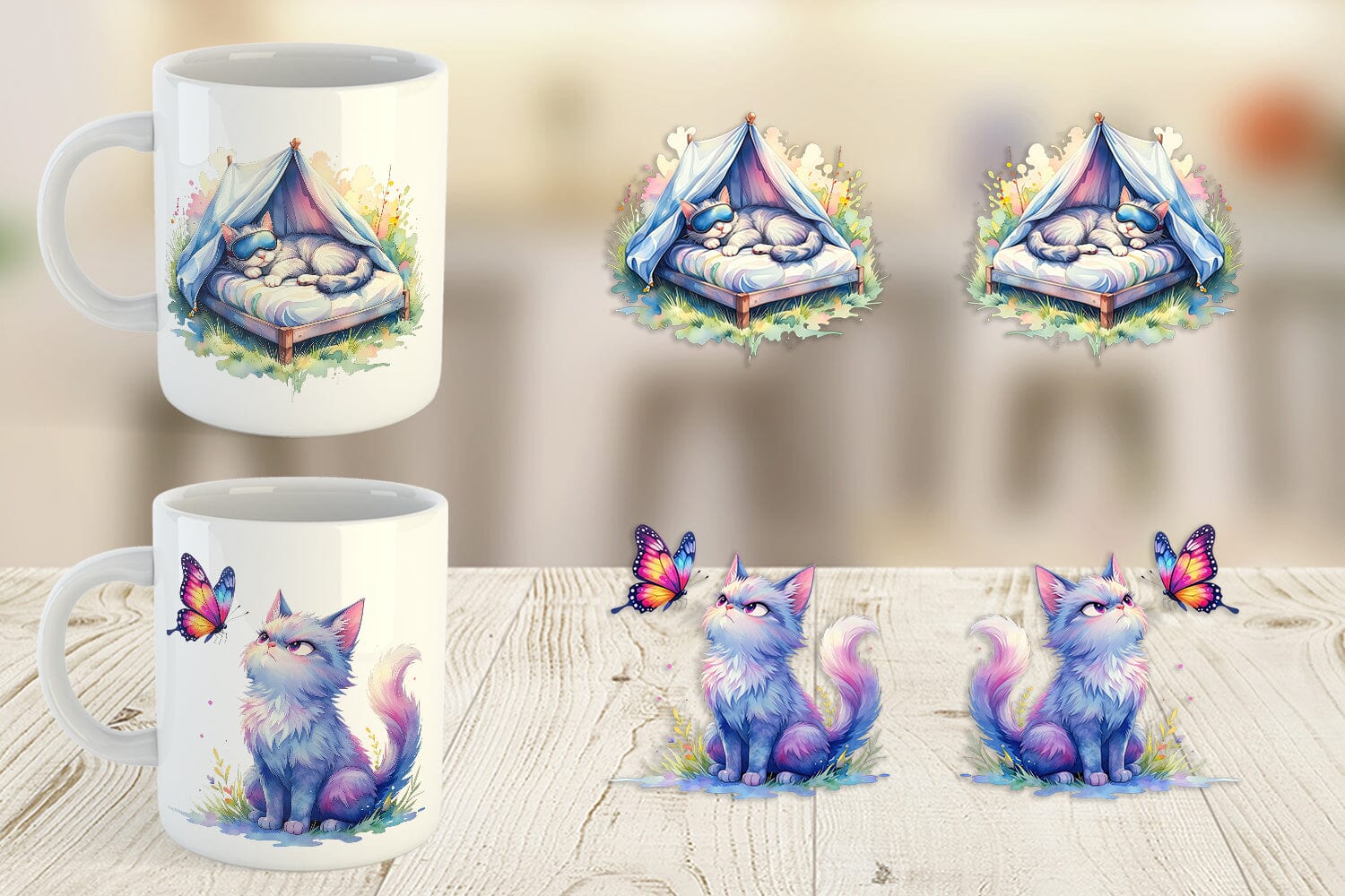 Mug Wrap Watercolor Sassy Sarcastic Camping Cat - Image 3