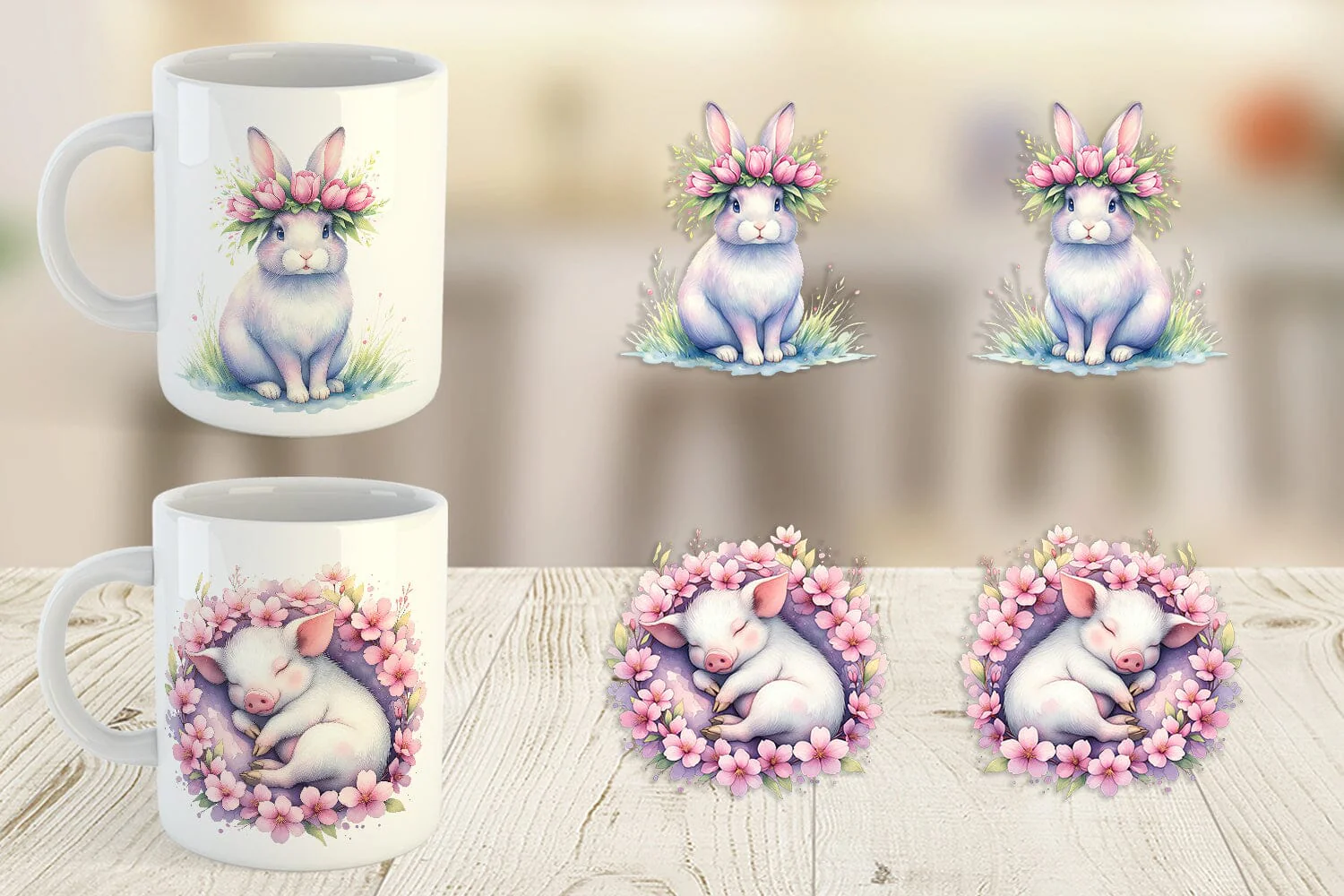 Mug Wrap Watercolor Spring Farmyard Flower Art - Image 5
