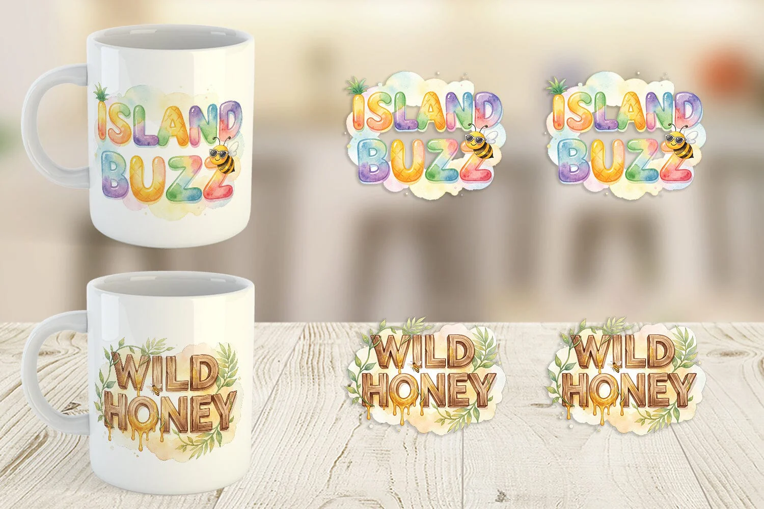 Mug Wrap Watercolor Tropical Aloha Bee Quotes - Image 3