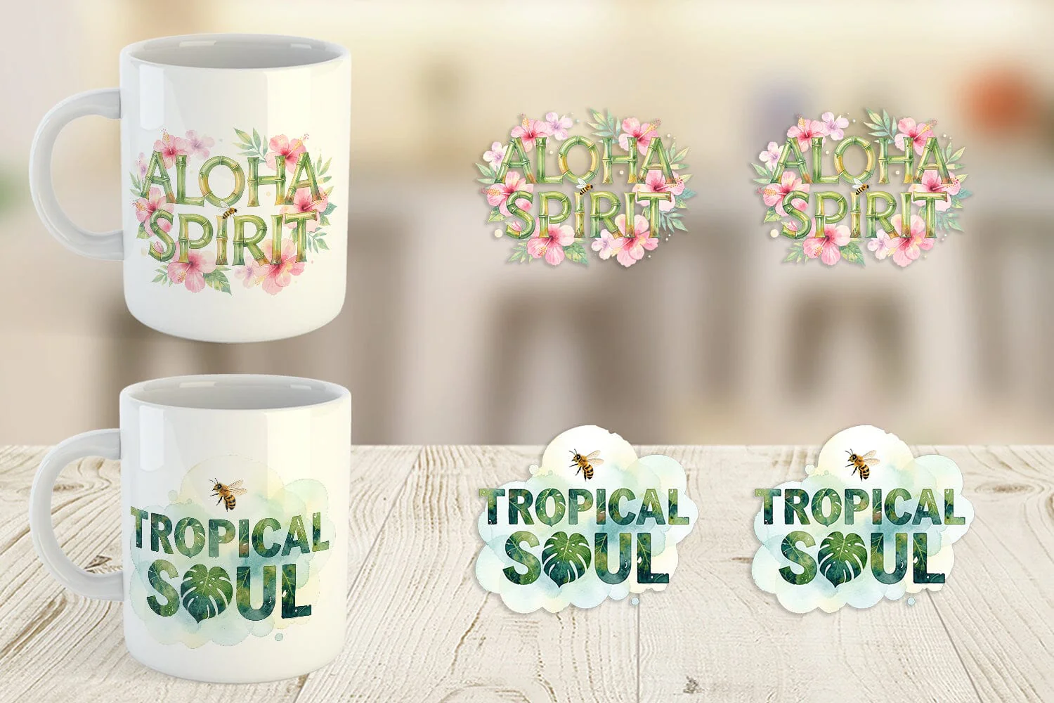 Mug Wrap Watercolor Tropical Aloha Bee Quotes - Image 5