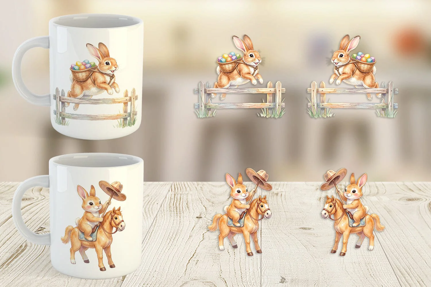 Mug Wrap Watercolor Western Cowboy Bunny Easter - Image 2