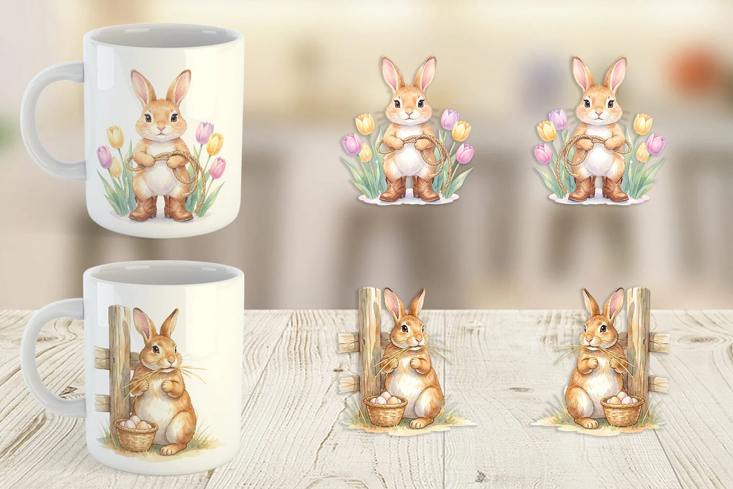 Mug Wrap Watercolor Western Cowboy Bunny Easter - Image 3