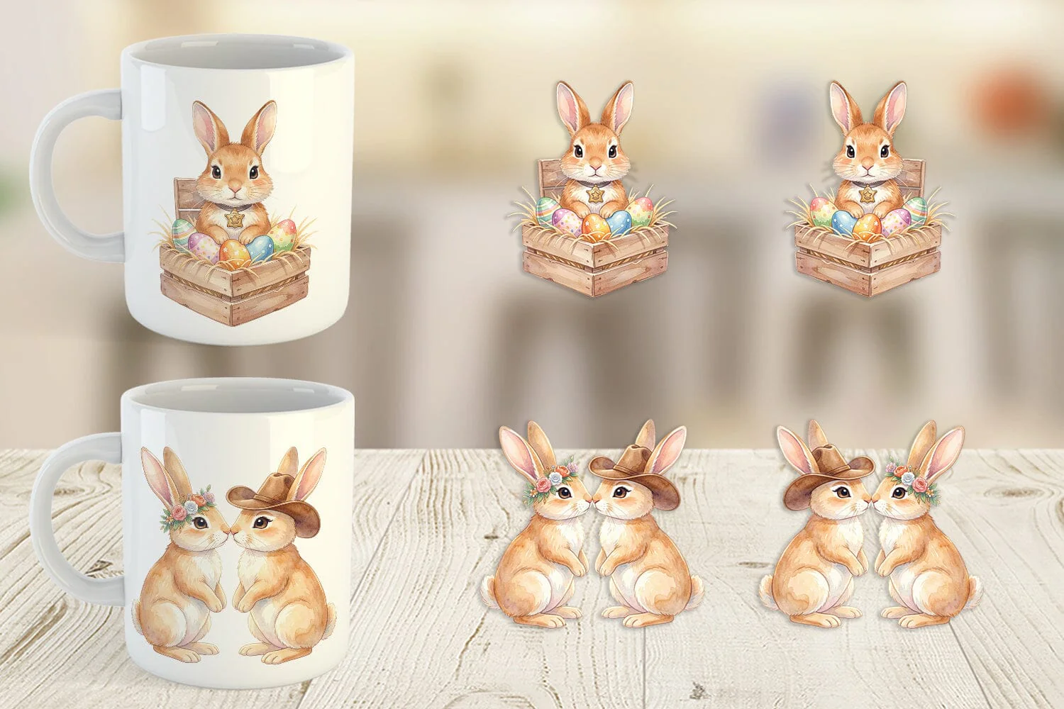 Mug Wrap Watercolor Western Cowboy Bunny Easter - Image 4