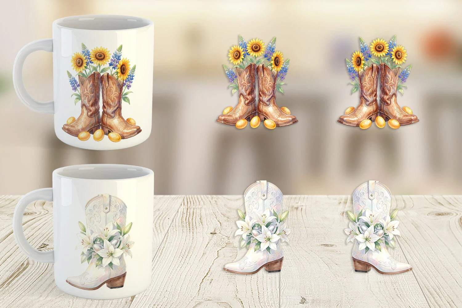 Mug Wrap Watercolor Western Easter Cowboy Boots - Image 2