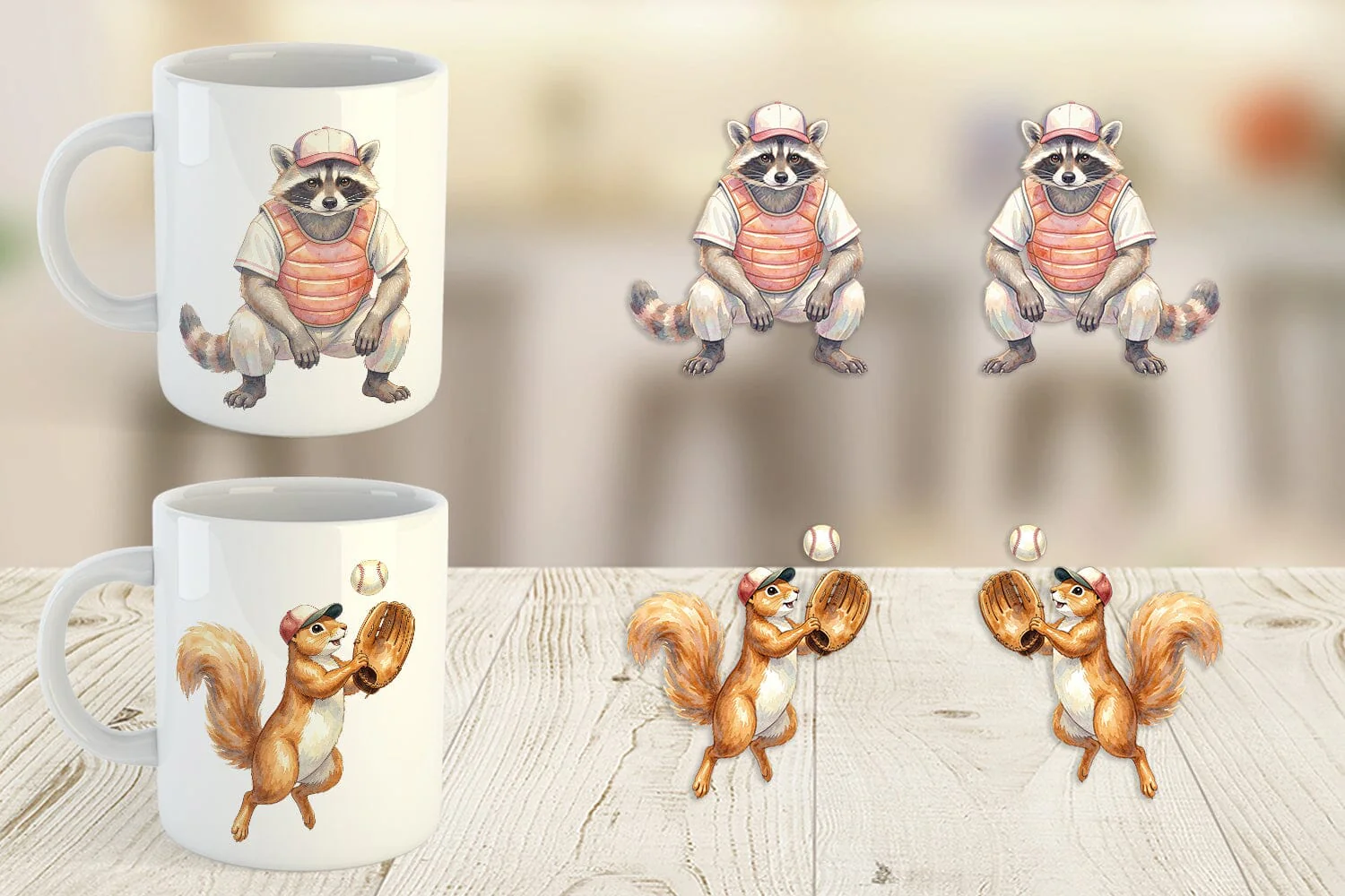 Mug Wrap Watercolor Woodland Animal Baseball - Image 5