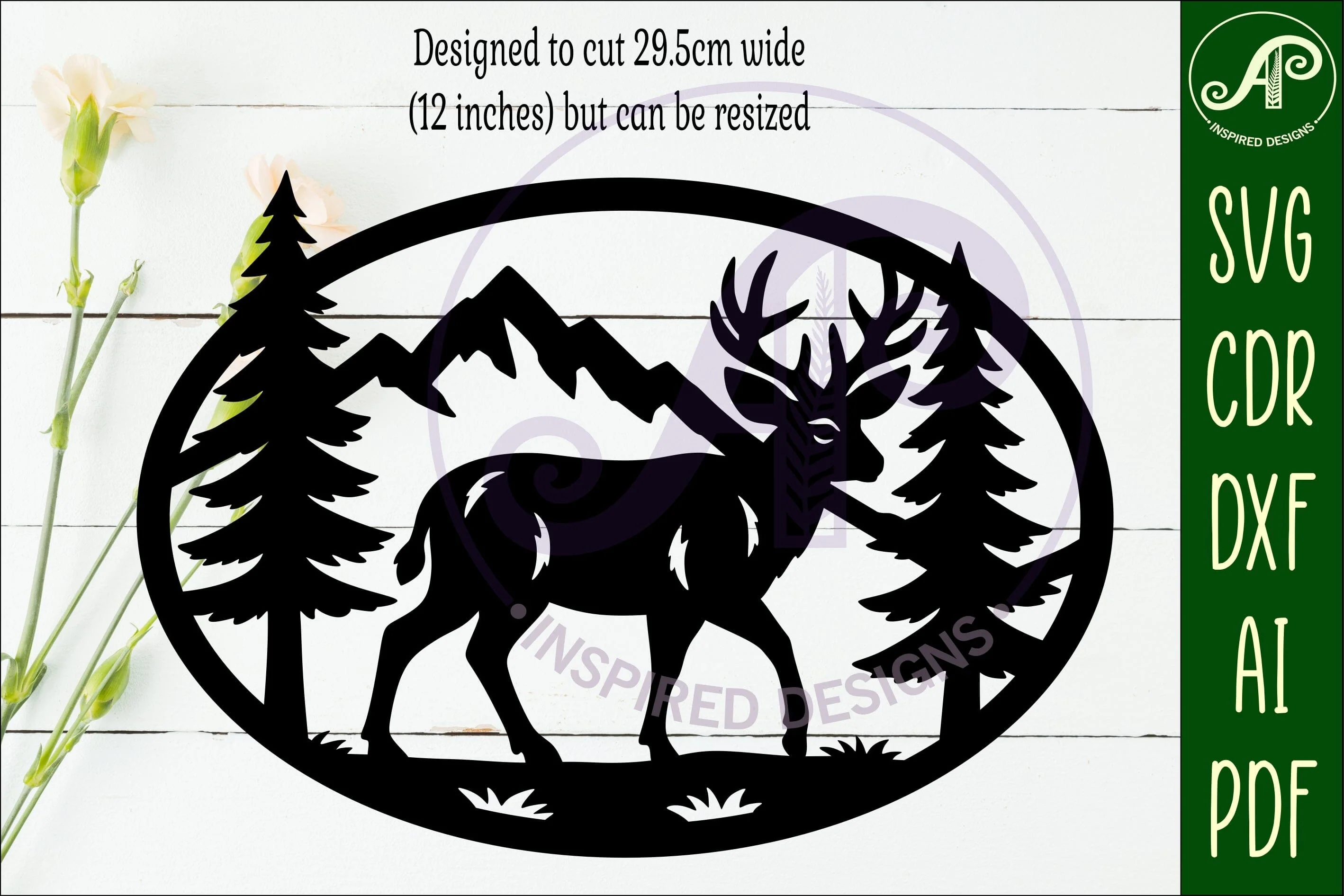 Mule Deer mountain scene Oval wall sign laser cut file - Image 2