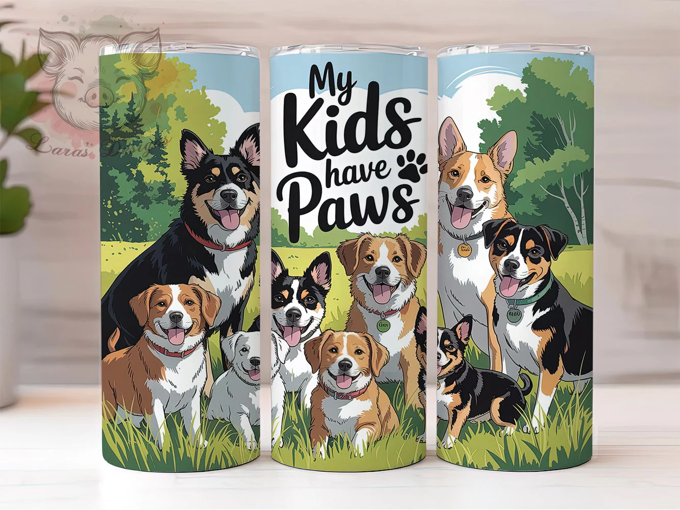 My Kids Have Paws Tumbler, My Kids Have Paws, Puppy Theme, Whimsical Art, Playful Design, 20Oz Tumbler, Sublimation Wrap