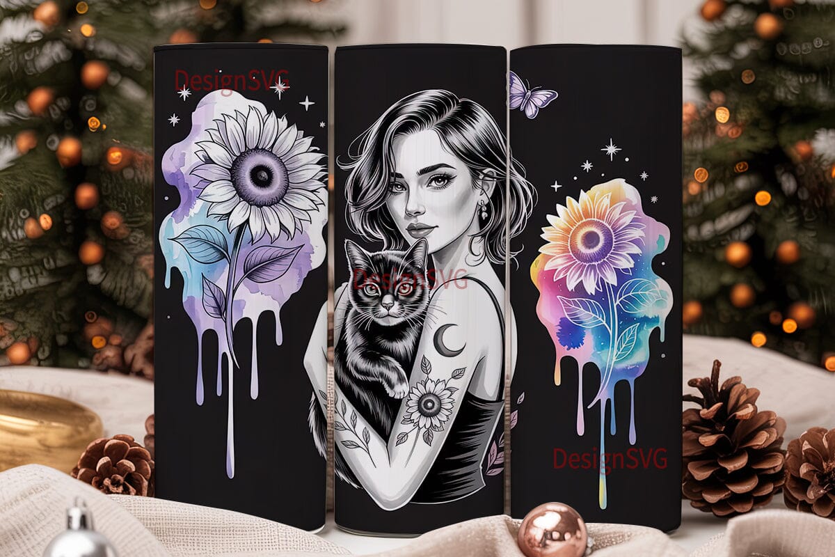Mystical Cat & Sunflower Girl Tumbler - Image 2