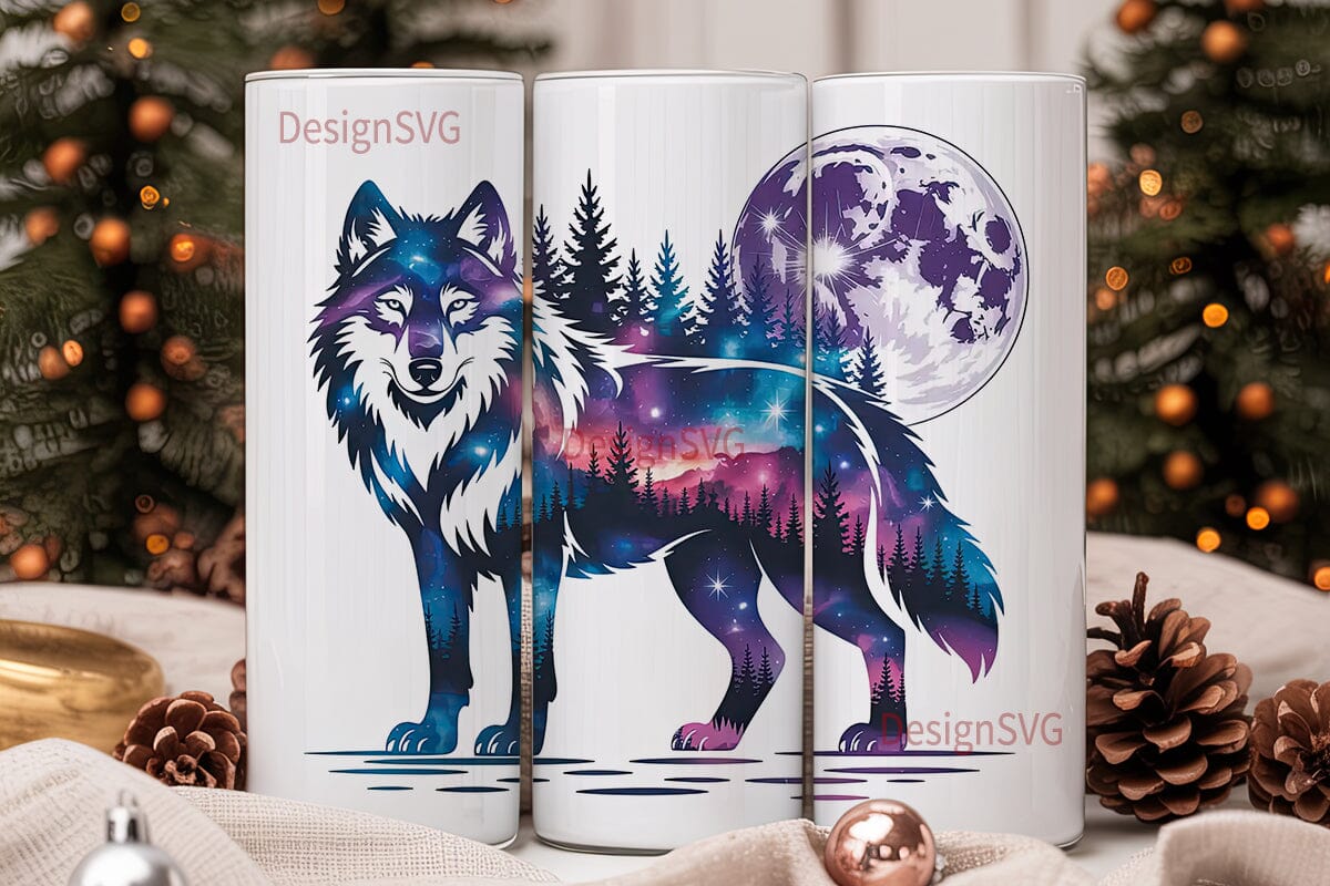 Mystical Galaxy Wolf 20oz Tumbler Wrap - Image 2