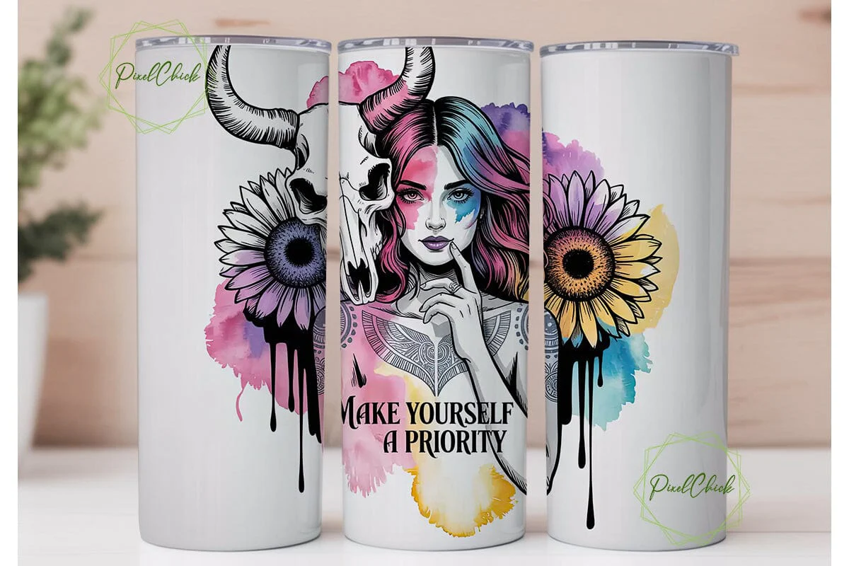 Mystical Sunflower Skull Tumbler Wrap