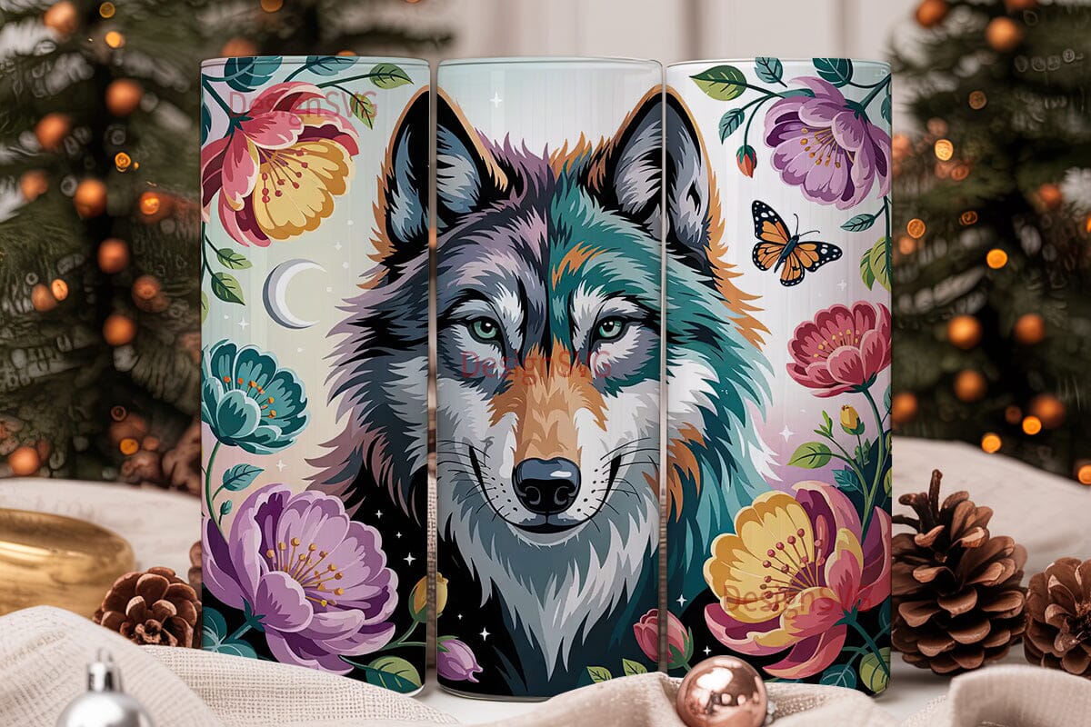 Mystical Wolf Floral 20oz Tumbler Wrap - Image 2