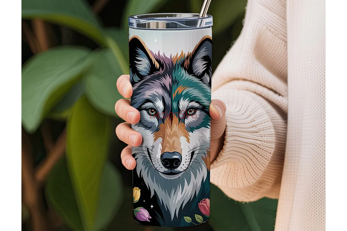 Mystical Wolf Floral 20oz Tumbler Wrap - Image 3
