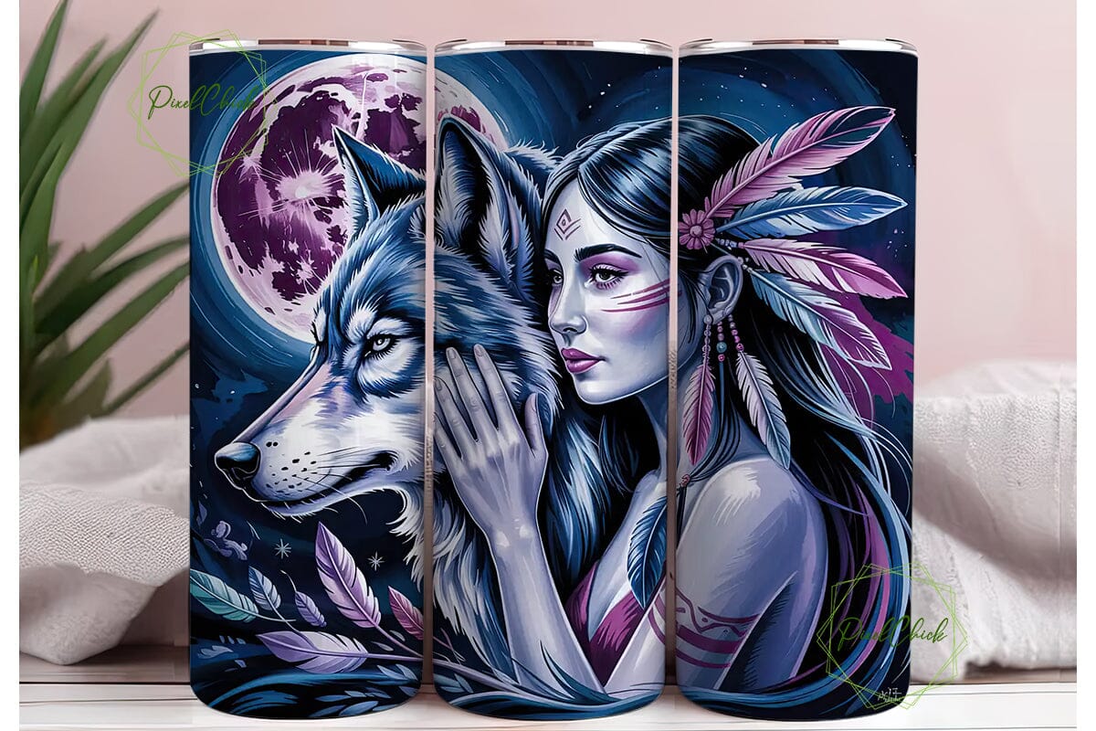 Mystical Wolf & Woman 20oz Tumbler - Image 3