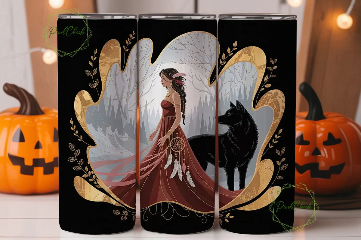 Mystical Woman & Wolf 20oz Tumbler Wrap - Image 2