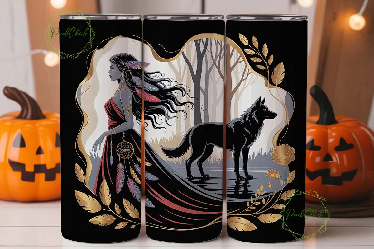 Mystical Woman & Wolf 20oz Tumbler Wrap - Image 2