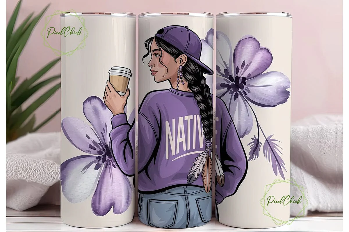 Native Woman with Coffee Tumbler Wrap - Image 3