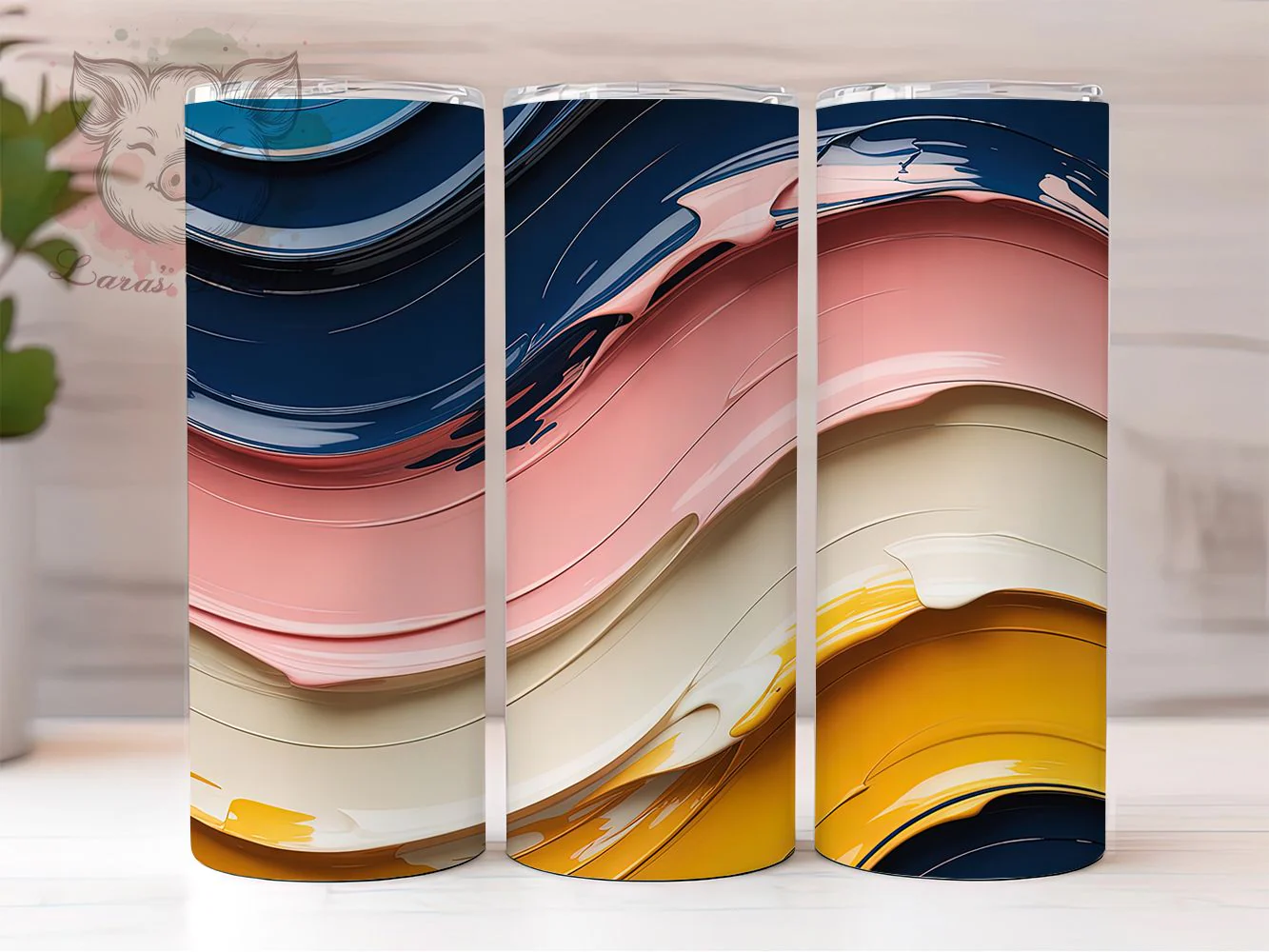 Navy Pink Gold Abstract Tumbler Wrap, Oil Painting, Artistic Style, Vibrant Design, Modern Art, Tumbler Wrap, Sublimation Design