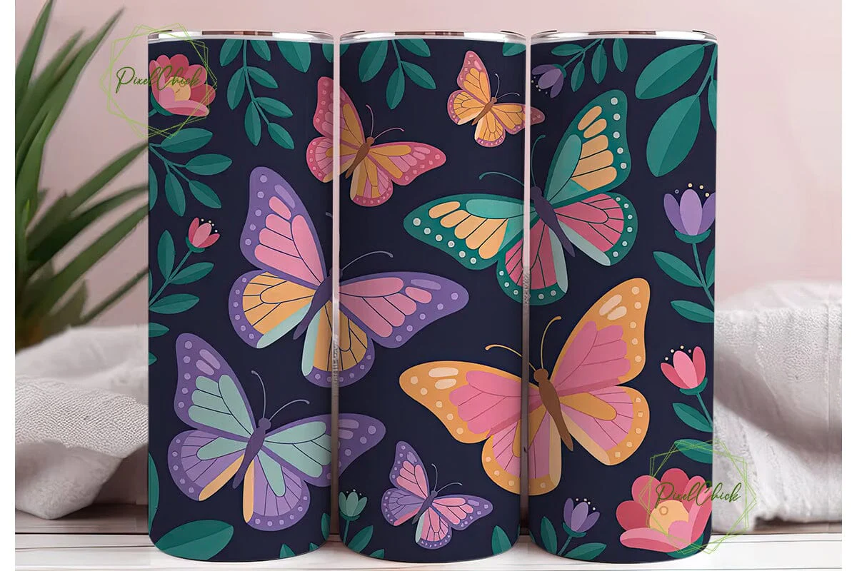 Neon Butterfly Garden 20oz Tumbler Wrap - Image 2