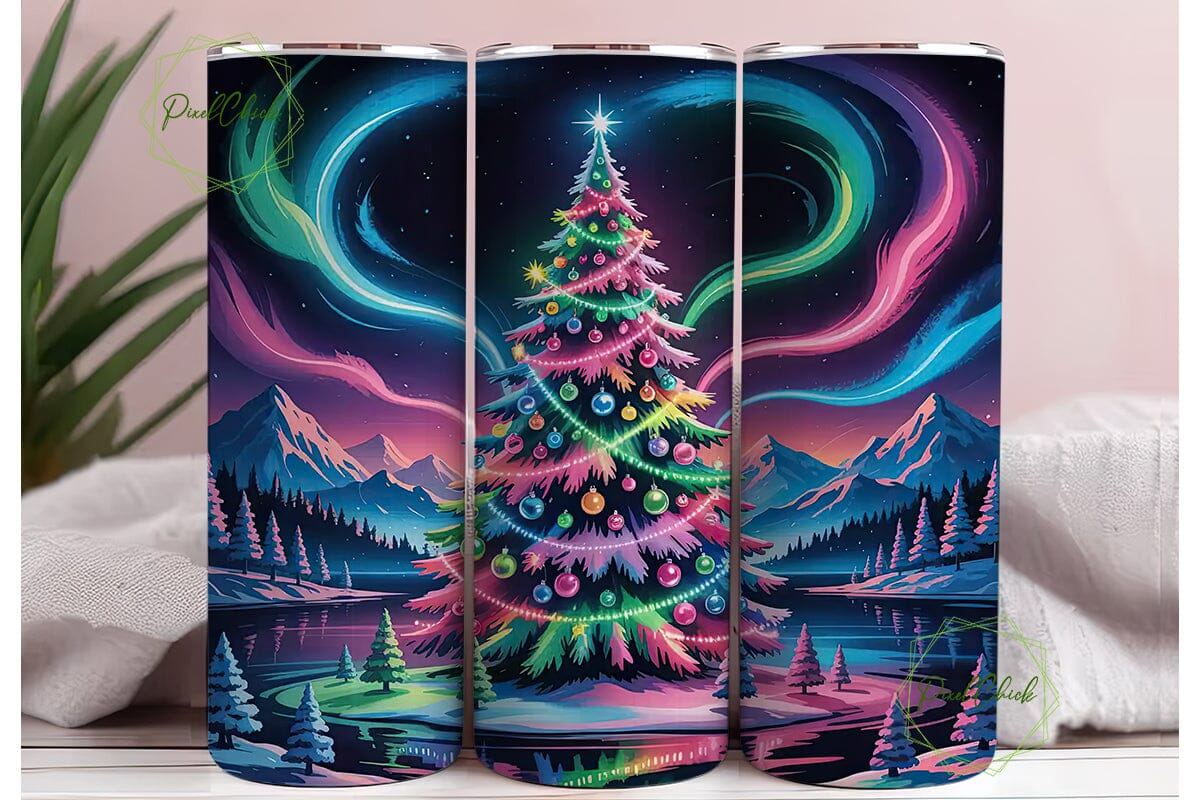 Neon Christmas Tree 20oz Tumbler Wrap - Image 3