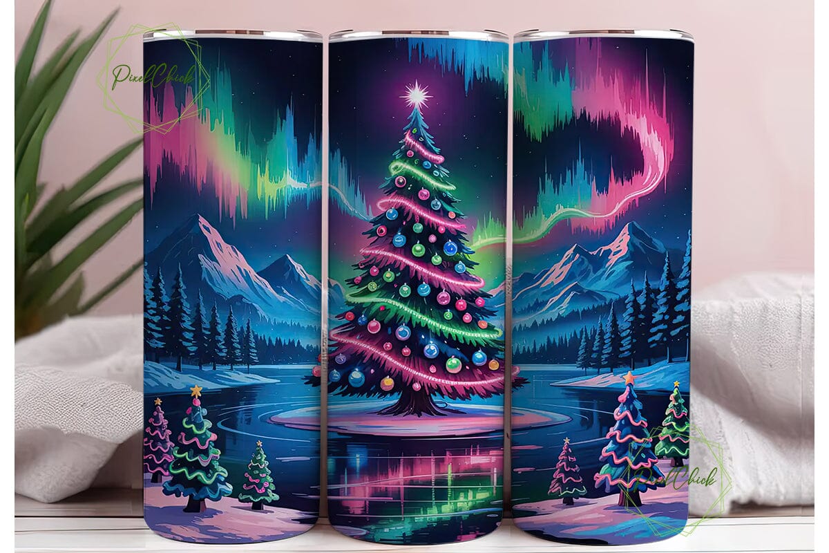 Neon Christmas Tree 20oz Tumbler Wrap - Image 3