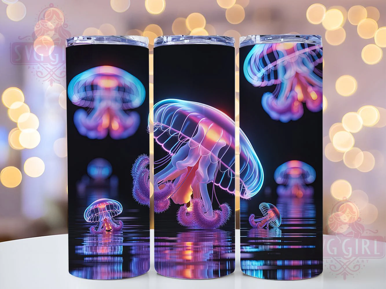 Neon Glow Jellyfish Tumbler, Ocean Glow Theme, Underwater Chic Wrap, Vibrant Sea Life Design, Seamless Artistic Motif, Marine Nature Print, Trendy Aquatic Style, 20Oz Tumbler, Sublimation