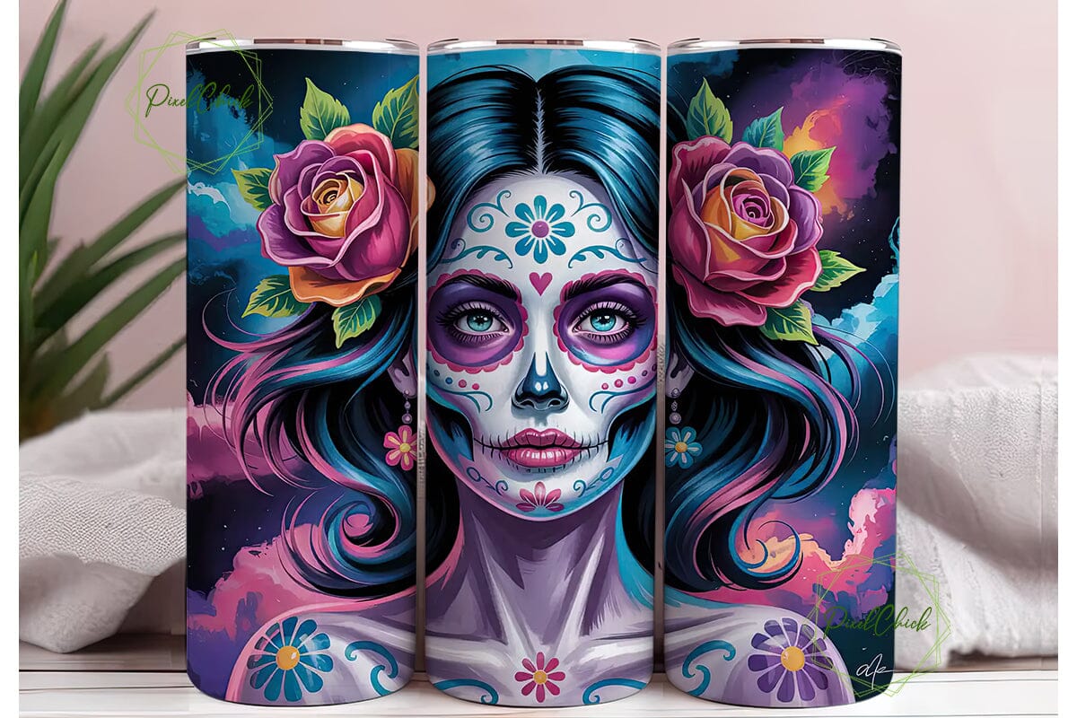 Neon Sugar Skull 20oz Tumbler Wrap - Image 3