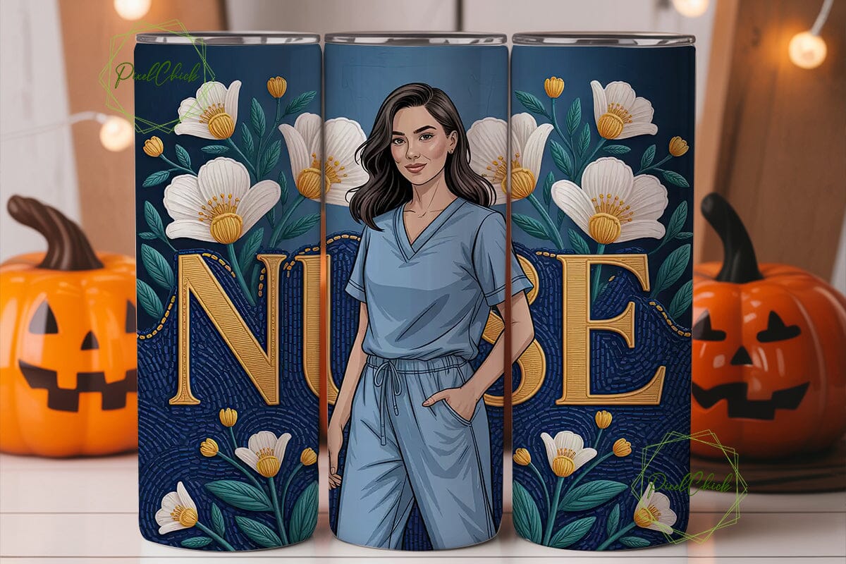Nurse Floral Beaded 20oz Tumbler Wrap - Image 2