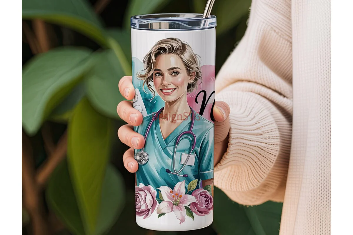 Nurse Floral Tumbler Wrap 20oz - Image 3