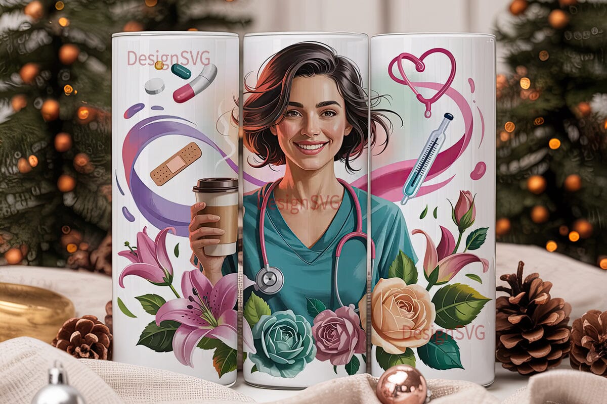Nurse Floral Tumbler Wrap PNG - Image 2