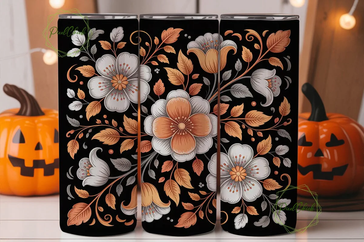 Orange & White Floral Tumbler Wrap - Image 2