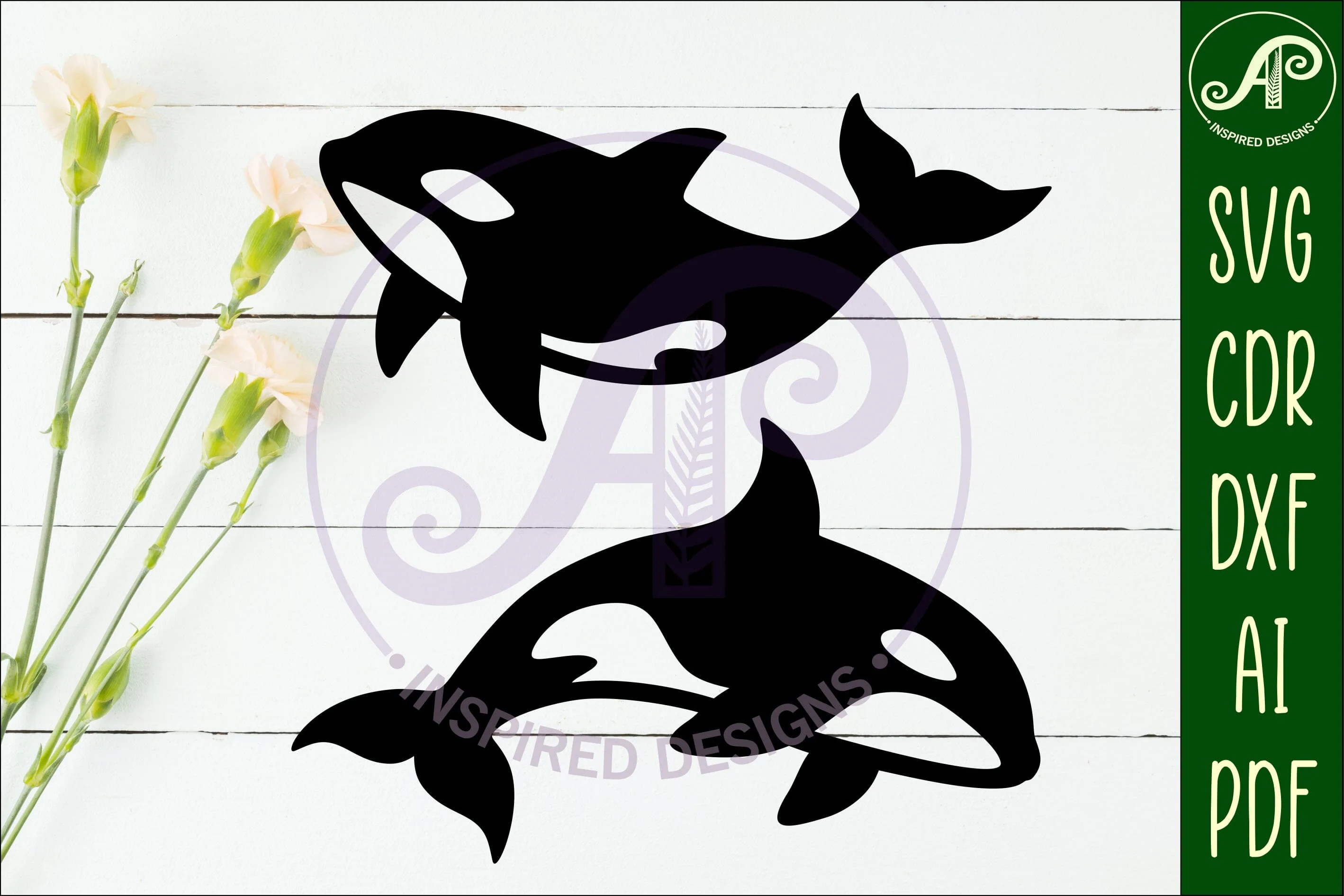 Orca Whales silhouette laser cut outs SVG files - Image 2