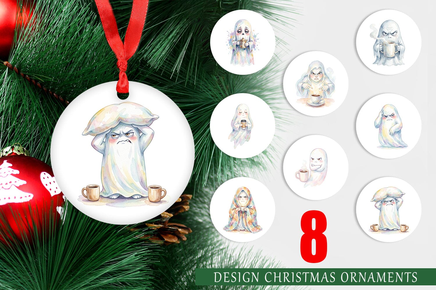 Ornament Watercolor Funny Grumpy Morning Ghost