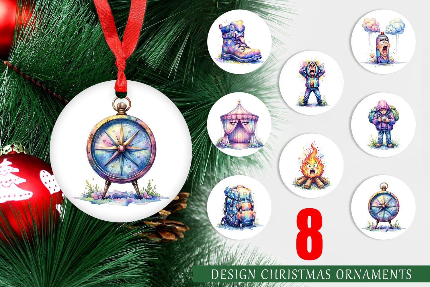 Ornament Watercolor Funny Sarcastic Camping Gear