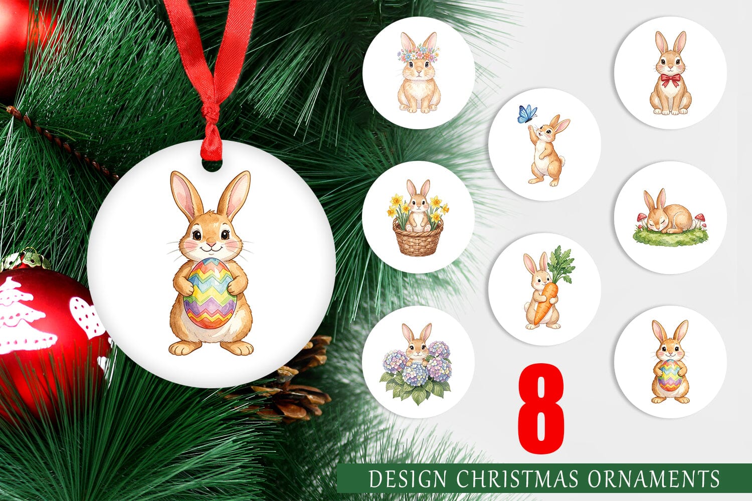 Ornament Watercolor Whimsical Spring Bunny Art