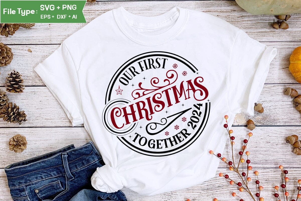 Our First Christmas Together 2024 Round Sign SVG Design, Farmhouse Christmas Round Sign SVG Design, Christmas SVG Design - Image 2