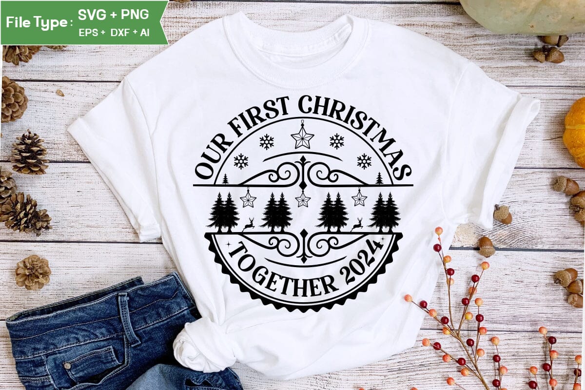 Our First Christmas Together 2024 Round Sign SVG Design, Farmhouse Christmas Round Sign SVG Design, Christmas SVG Design - Image 2