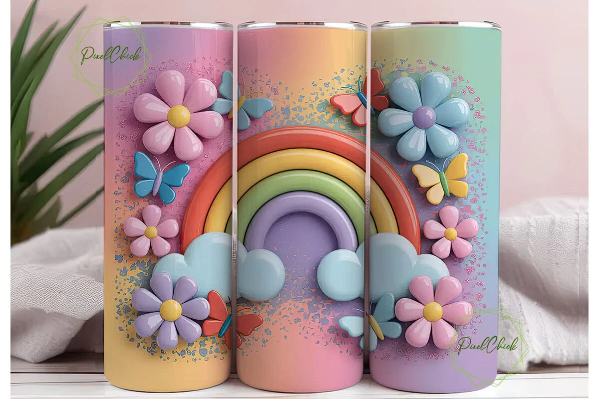 Pastel Rainbow & Butterfly 20oz Tumbler - Image 3