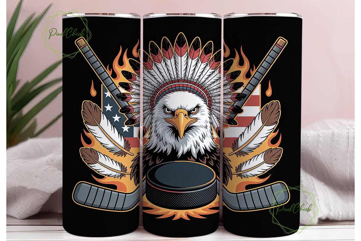 Patriotic Eagle Hockey 20oz Tumbler Wrap - Image 3