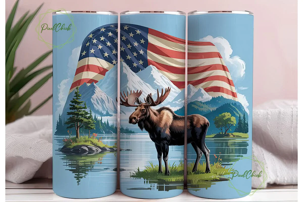 Patriotic Moose Tumbler Wrap - Image 3
