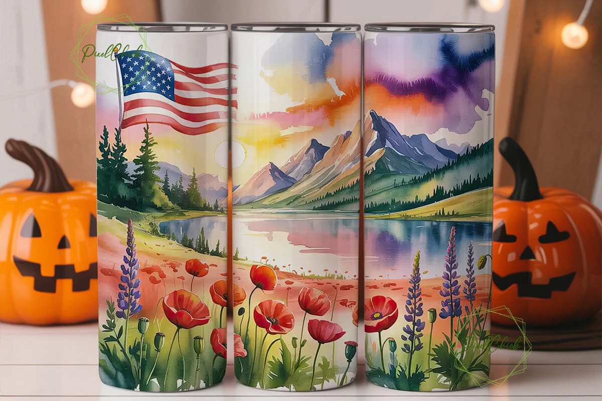 Patriotic Mountain Poppy 20oz Tumbler - Image 2