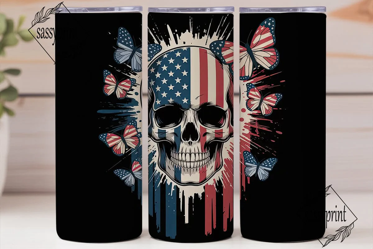 Patriotic Skull Tumbler Wrap PNG - Image 2