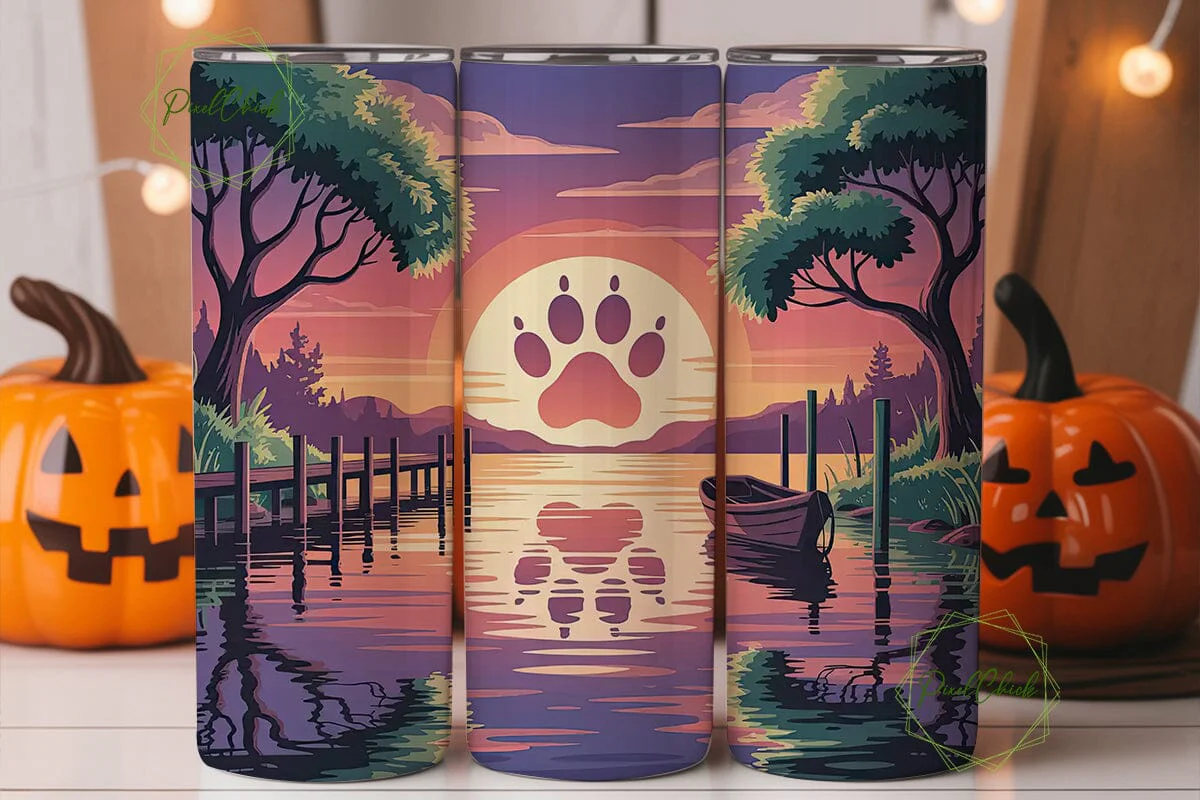 Paw Print Sunset 20oz Tumbler Wrap - Image 2