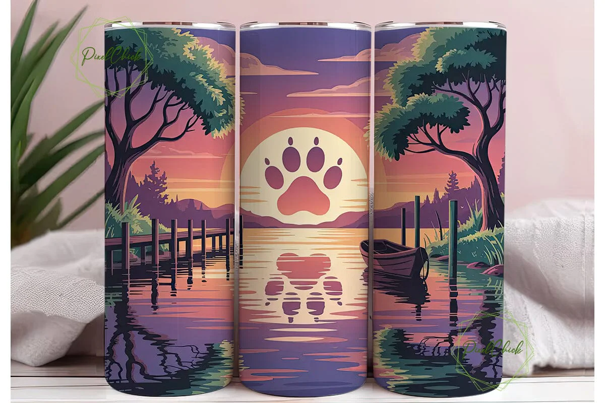 Paw Print Sunset 20oz Tumbler Wrap - Image 3