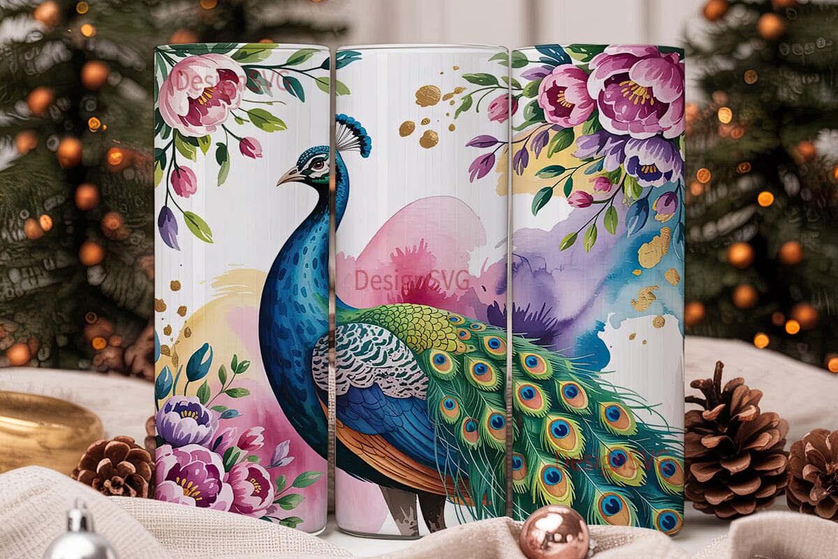 Peacock and Flowers 20oz Tumbler Wrap - Image 2
