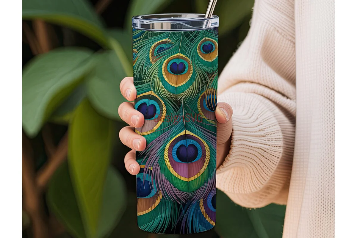 Peacock Feathers 20oz Tumbler Wrap - Image 3