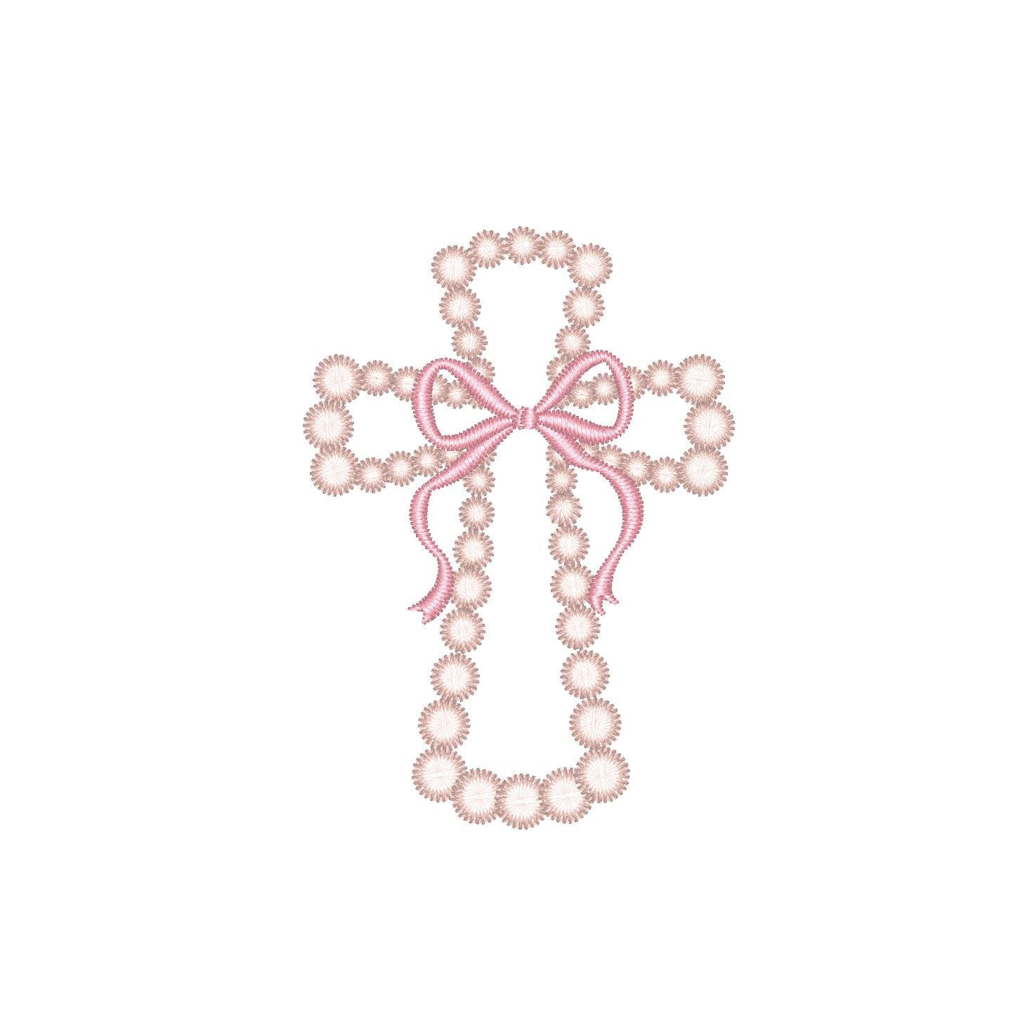 Pearl Cross with Pink Bow Machine Embroidery Design, Religious Embroidery File, 2 sizes, Instant Download