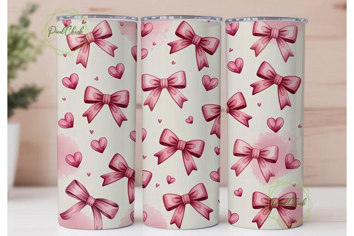 Pink Bows and Hearts 20oz Tumbler Wrap